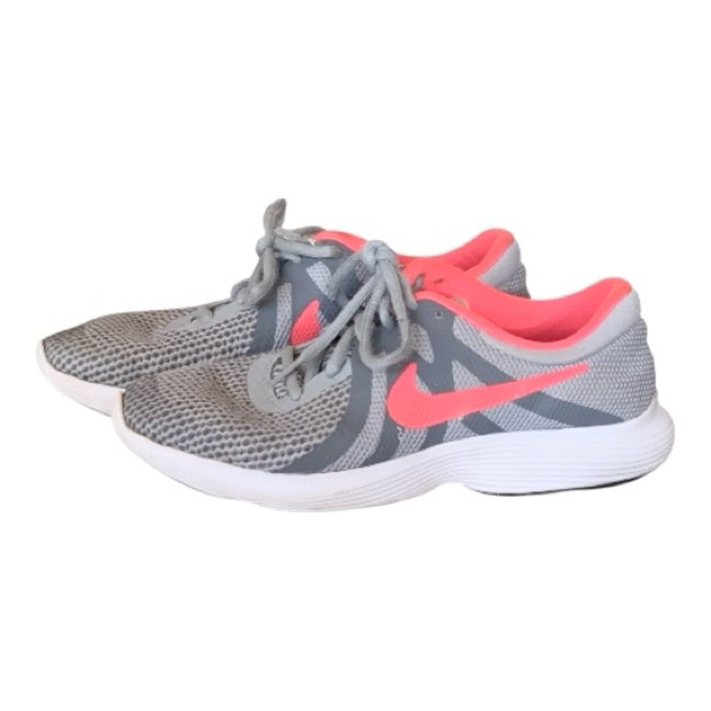 Nike Revolution 4 Women's Running Shoes Gray Pink Lace Up Youth 6.5 Women's 8.5